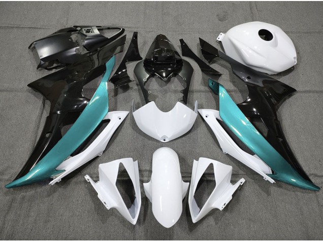Azzurro Personalizzato In Bianco & Nero 2008-2016 Yamaha R6 Carene Moto Azzurro Personalizzato In Bianco & Nero 2008-2016 Yamaha R6 Carene Moto