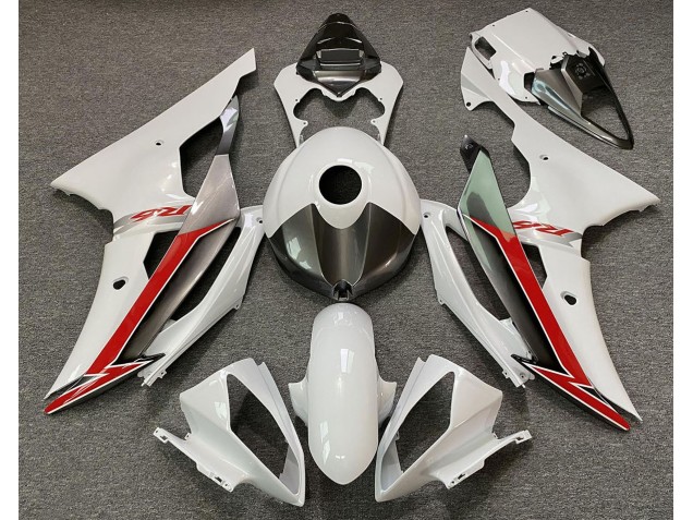 Bianco Lucido Argento & Rosso 2008-2016 Yamaha R6 Carene Moto Bianco Lucido Argento & Rosso 2008-2016 Yamaha R6 Carene Moto