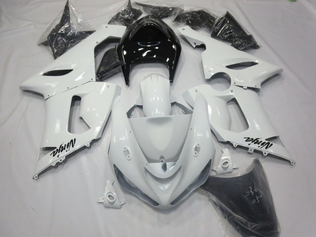 Bianco Lucido Con Coda Nera 2005-2006 Kawasaki ZX6R Carene Moto Bianco Lucido Con Coda Nera 2005-2006 Kawasaki ZX6R Carene Moto