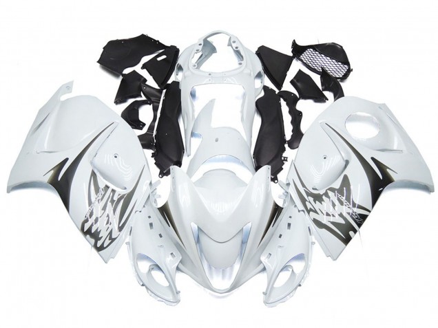 Bianco Lucido Con Loghi In Stile Argento 2008-2020 Suzuki GSXR 1300 Carene Moto Bianco Lucido Con Loghi In Stile Argento 2008-2020 Suzuki GSXR 1300 Carene Moto