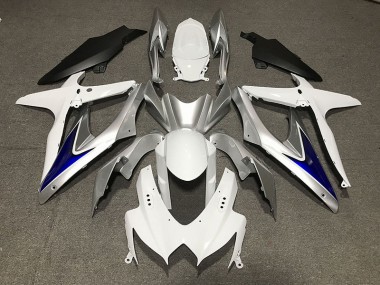Bianco Lucido Con Parte Inferiore Nera Opaca Argento & Blu 2008-2010 Suzuki GSXR 600-750 Carene Moto