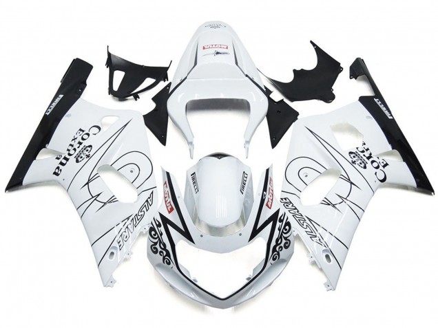 Bianco Lucido Corona & Nero 2001-2003 Suzuki GSXR 600-750 Carene Moto Bianco Lucido Corona & Nero 2001-2003 Suzuki GSXR 600-750 Carene Moto