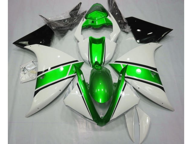 Bianco Lucido & Verde Metallizzato 2009-2011 Yamaha R1 Carene Moto Bianco Lucido & Verde Metallizzato 2009-2011 Yamaha R1 Carene Moto