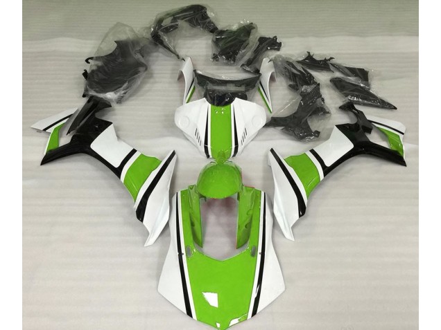 Bianco Lucido Verde & Nero 2015-2019 Yamaha R1 Carene Moto Bianco Lucido Verde & Nero 2015-2019 Yamaha R1 Carene Moto