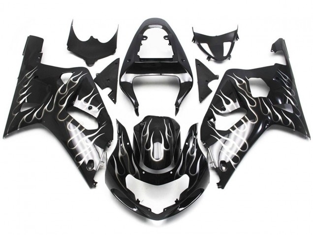 Bianco & Nero Lucido Fiamma 2001-2003 Suzuki GSXR 600-750 Carene Moto Bianco & Nero Lucido Fiamma 2001-2003 Suzuki GSXR 600-750 Carene Moto