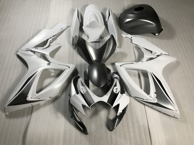 Bianco Opaco & Grigio 2006-2007 Suzuki GSXR 600-750 Carene Moto Bianco Opaco & Grigio 2006-2007 Suzuki GSXR 600-750 Carene Moto