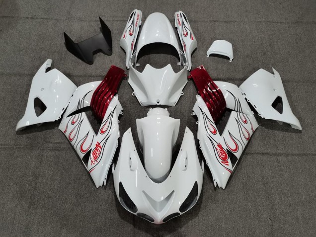 Blanc Rouge Flamme 2006-2011 Kawasaki ZX14R Carene Moto Blanc Rouge Flamme 2006-2011 Kawasaki ZX14R Carene Moto