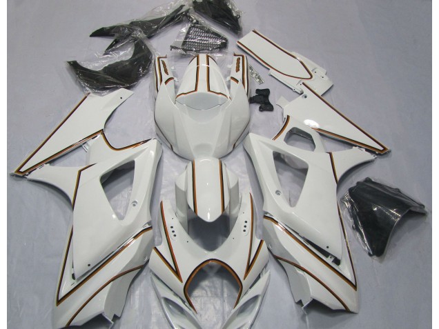 Gessato Bianco Arancione Lucido 2007-2008 Suzuki GSXR 1000 Carene Moto Gessato Bianco Arancione Lucido 2007-2008 Suzuki GSXR 1000 Carene Moto