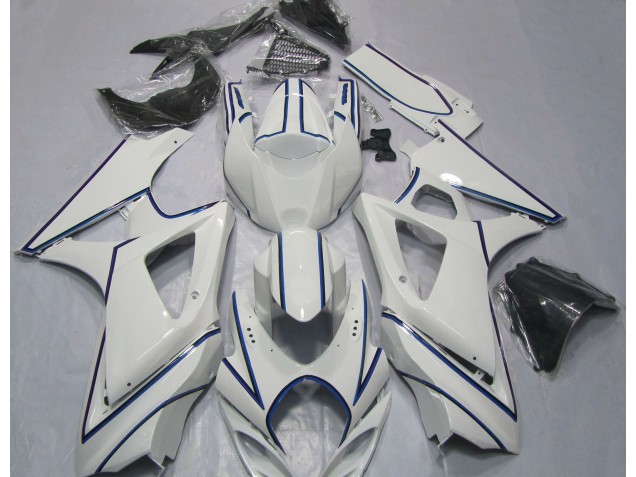 Gessato Bianco Blu Lucido 2007-2008 Suzuki GSXR 1000 Carene Moto Gessato Bianco Blu Lucido 2007-2008 Suzuki GSXR 1000 Carene Moto