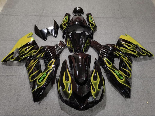 Jaune Flamme 2006-2011 Kawasaki ZX14R Carene Moto Jaune Flamme 2006-2011 Kawasaki ZX14R Carene Moto