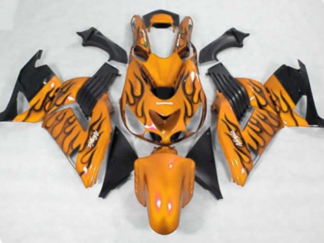 Jaune Noir Flamme 2006-2011 Kawasaki ZX14R Carene Moto Jaune Noir Flamme 2006-2011 Kawasaki ZX14R Carene Moto