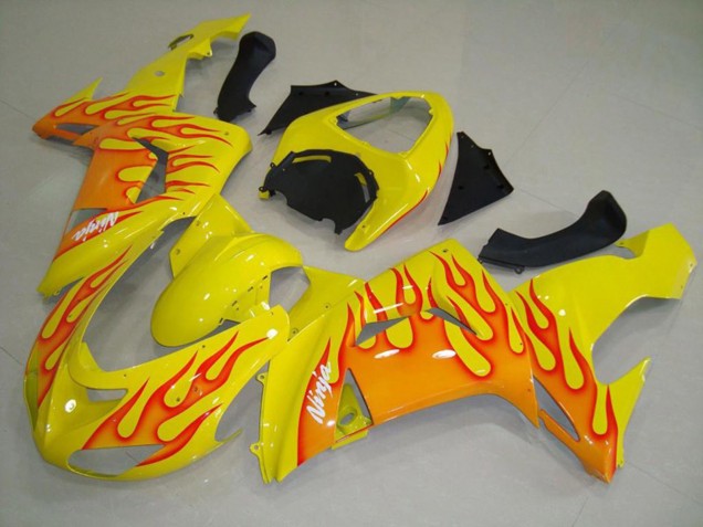 Jaune Orange Flamme 2006-2007 Kawasaki ZX10R Carene Moto Jaune Orange Flamme 2006-2007 Kawasaki ZX10R Carene Moto