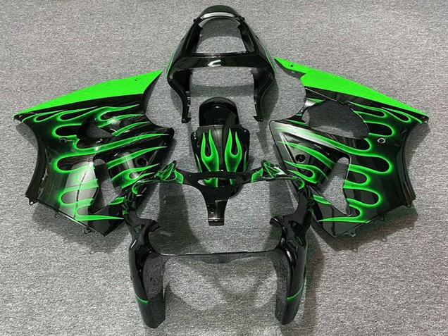 Carene Moto Kawasaki ZX6R 2000-2002 - Nero Lucido Verde Fiamma