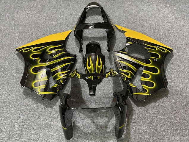 Carene Moto Kawasaki ZX6R 2000-2002 - Nero Lucido Giallo Fiamma