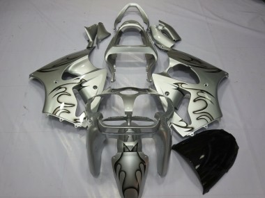 Carene Moto Kawasaki ZX6R 2000-2002 - Argento Nero Fiamma