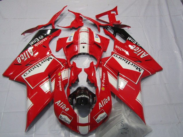 Carene Moto Ducati 848 1098 1198 2007-2014 - Bianco Rosso Nero Lucido Marlboro Alice