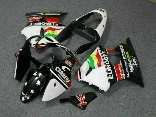 Carena Moto Kawasaki ZX6R 2000-2002 - Bianco Rosso Giallo Verde Nero Lucido Stella EuroBet