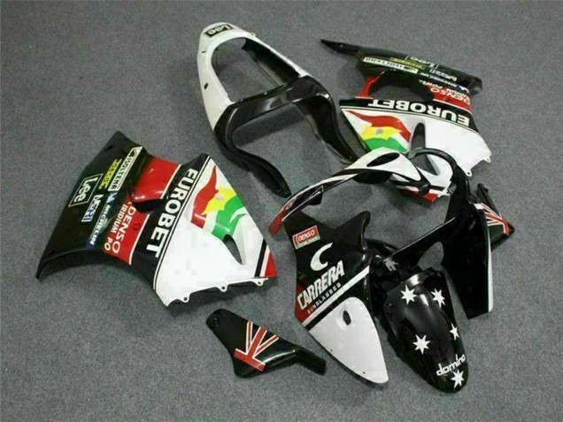 Carena Moto Kawasaki ZX6R 2000-2002 - Bianco Rosso Giallo Verde Nero Lucido Stella EuroBet