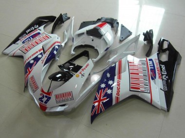 Carena Moto Ducati 848 1098 1198 2007-2014 - Bianco Blu Rosso Nero Lucido Bandiera Americana Tim 27