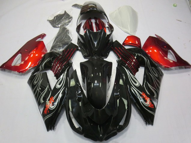 Nero Fiamma Rosso 2006-2011 Kawasaki ZX14R Carene Moto Nero Fiamma Rosso 2006-2011 Kawasaki ZX14R Carene Moto