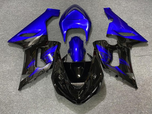 Nero Lucido & Blu 2005-2006 Kawasaki ZX6R Carene Moto Nero Lucido & Blu 2005-2006 Kawasaki ZX6R Carene Moto