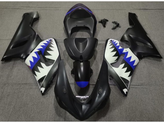 Nero Opaco & Blu Squalo 2005-2006 Kawasaki ZX6R Carene Moto Nero Opaco & Blu Squalo 2005-2006 Kawasaki ZX6R Carene Moto