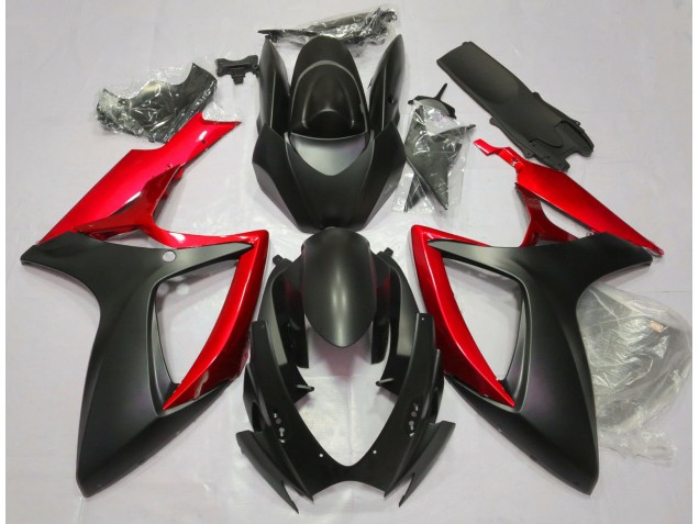 Nero Opaco & Rosso 2006-2007 Suzuki GSXR 600-750 Carene Moto Nero Opaco & Rosso 2006-2007 Suzuki GSXR 600-750 Carene Moto
