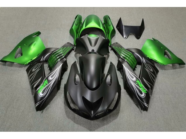 Nero Opaco & Verde 2006-2011 Kawasaki ZX14R Carene Moto Nero Opaco & Verde 2006-2011 Kawasaki ZX14R Carene Moto
