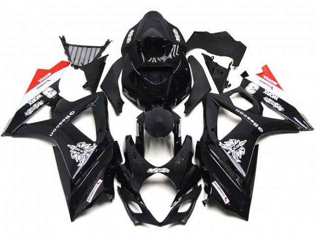 Nero Personalizzato Con Un Tocco Di Bianco & Rosso 2007-2008 Suzuki GSXR 1000 Carene Moto Nero Personalizzato Con Un Tocco Di Bianco & Rosso 2007-2008 Suzuki GSXR 1000 Carene Moto