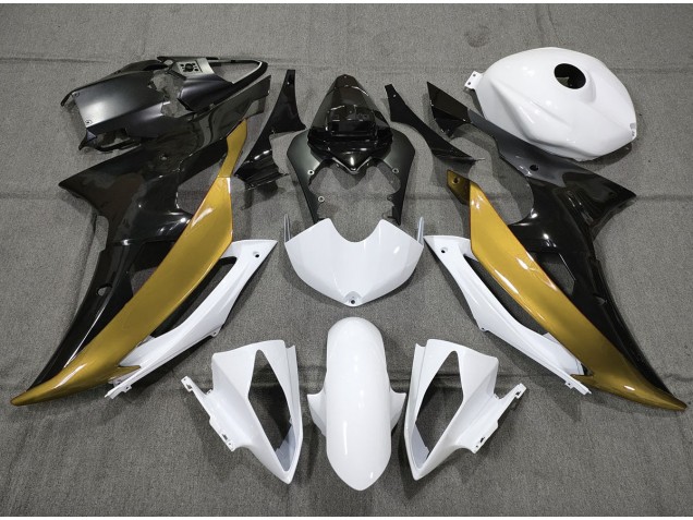 Oro Personalizzato In Bianco & Nero 2008-2016 Yamaha R6 Carene Moto Oro Personalizzato In Bianco & Nero 2008-2016 Yamaha R6 Carene Moto