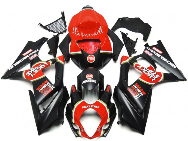 Personalizzato Nero Opaco Vibrante Lucky Strike 2007-2008 Suzuki GSXR 1000 Carene Moto