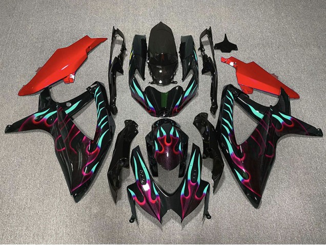 Rosso & Ciano Fiamma 2008-2010 Suzuki GSXR 600-750 Carene Moto Rosso & Ciano Fiamma 2008-2010 Suzuki GSXR 600-750 Carene Moto