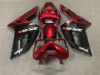 Rosso Lucido & Nero 2003-2004 Kawasaki ZX6R Carene Moto
