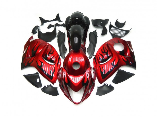 Rouge Vif Avec Noir Flamme 2008-2020 Suzuki GSXR 1300 Carene Moto Rouge Vif Avec Noir Flamme 2008-2020 Suzuki GSXR 1300 Carene Moto