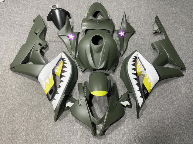 Squalo Verde Opaco & Giallo 2007-2008 Honda CBR600RR Carene Moto Squalo Verde Opaco & Giallo 2007-2008 Honda CBR600RR Carene Moto