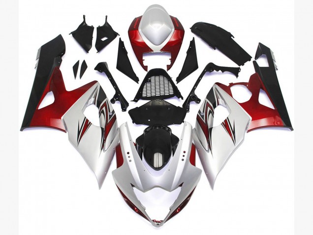 Stile Bianco Lucido Con Sfumature Argento & Bronzo 2005-2006 Suzuki GSXR 1000 Carene Moto Stile Bianco Lucido Con Sfumature Argento & Bronzo 2005-2006 Suzuki GSXR 1000 Carene Moto