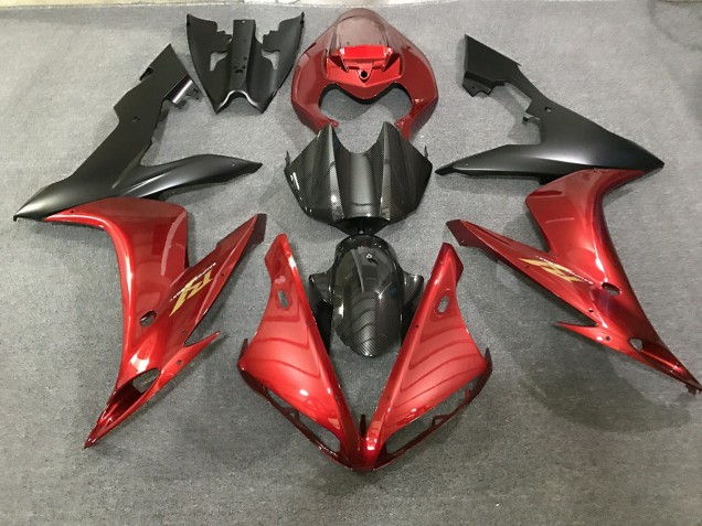 Stile Rosso Bordeaux & Fibra Di Carbonio 2004-2006 Yamaha R1 Carene Moto Stile Rosso Bordeaux & Fibra Di Carbonio 2004-2006 Yamaha R1 Carene Moto
