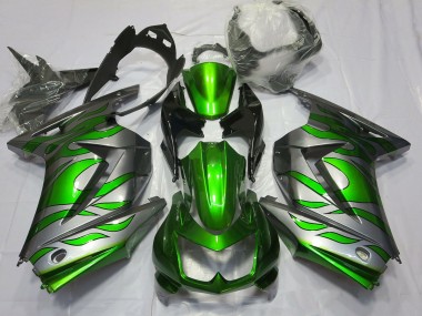 Verde & Argento Fiamma 2008-2012 Kawasaki Ninja 250 Carene Moto
