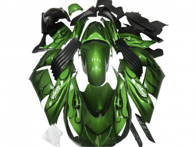 Verde Lucido & Fiamma 2006-2011 Kawasaki ZX14R Carene Moto Verde Lucido & Fiamma 2006-2011 Kawasaki ZX14R Carene Moto