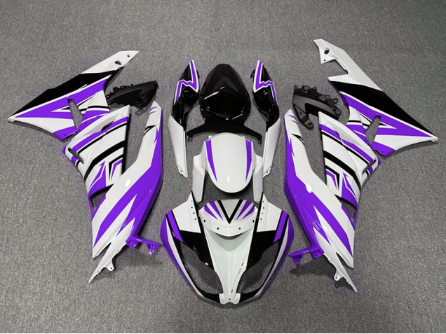Viola Bianco & Nero Zag 2009-2012 Kawasaki ZX6R Carene Moto Viola Bianco & Nero Zag 2009-2012 Kawasaki ZX6R Carene Moto