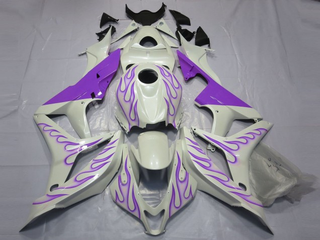 Viola Fiamma Su Bianco 2007-2008 Honda CBR600RR Carene Moto Viola Fiamma Su Bianco 2007-2008 Honda CBR600RR Carene Moto